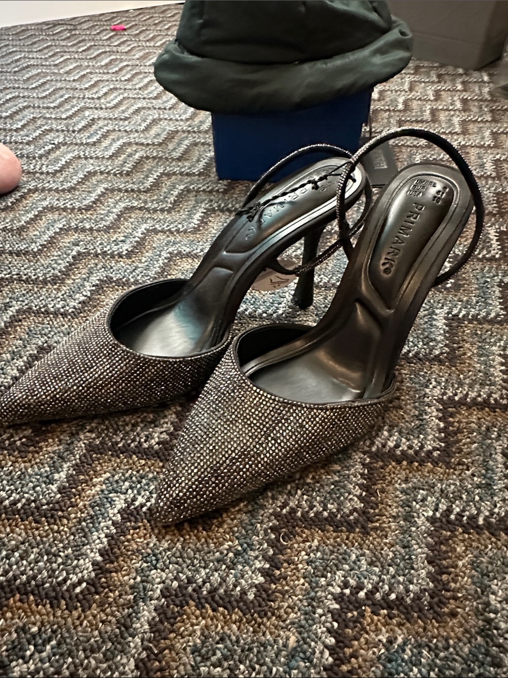 Primark Black Sparkle Pointed Slingback Heels